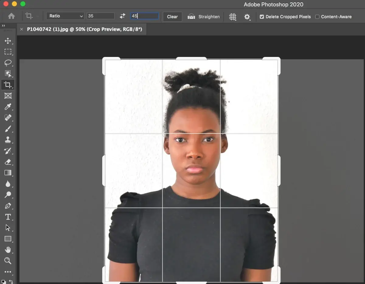 كيفية اقتصاص صورة جواز سفر 35x45 ملم في برنامج فوتوشوب