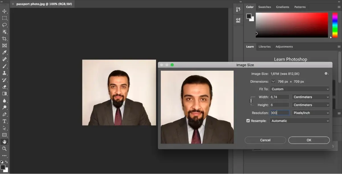 Cropping a Bahrain passport photo at Photoshop