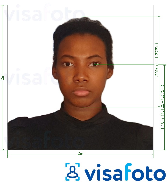 مع مواصفات الحجم الدقيقة الكونغو (برازافيل) جواز سفر 2 × 2 بوصة (من الولايات المتحدة وكندا والمكسيك) مثال على صورة لـ 