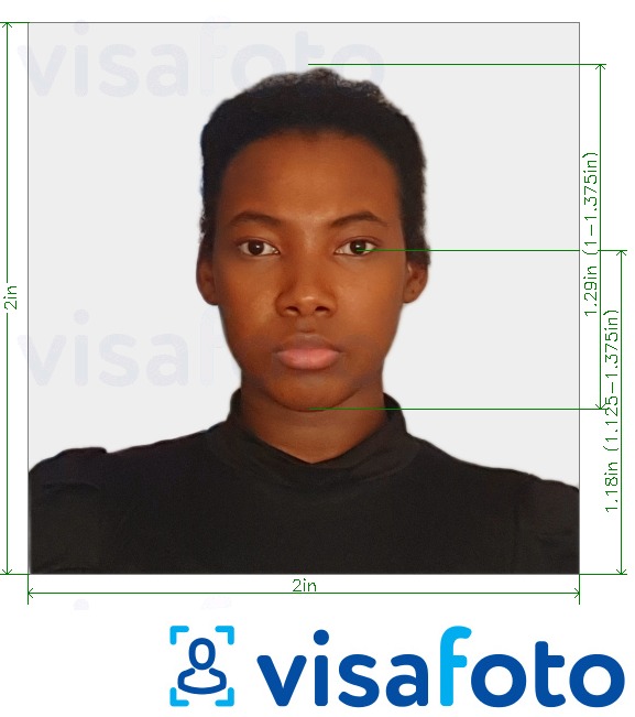 مع مواصفات الحجم الدقيقة جواز سفر كينيا 2x2 بوصة (51x51 مم، 5x5 سم) مثال على صورة لـ 
