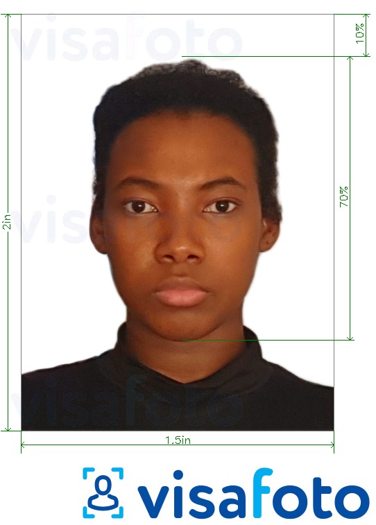 مع مواصفات الحجم الدقيقة جواز سفر زامبيا 1.5 × 2 بوصة (51 × 38 مم) مثال على صورة لـ 