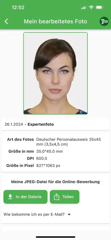 Application 7ID : exemple de photo de passeport allemand