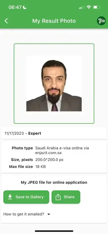 7ID : exemple de photo de visa pour l'Arabie Saoudite