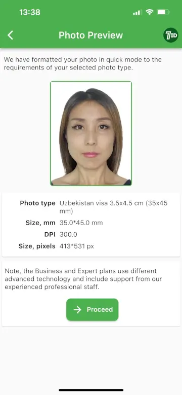 Application 7ID : exemple de photo de visa pour l'Ouzbékistan