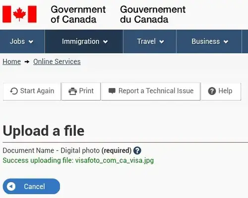 كندا صورة تأشيرة تحميل شاشة النتيجة