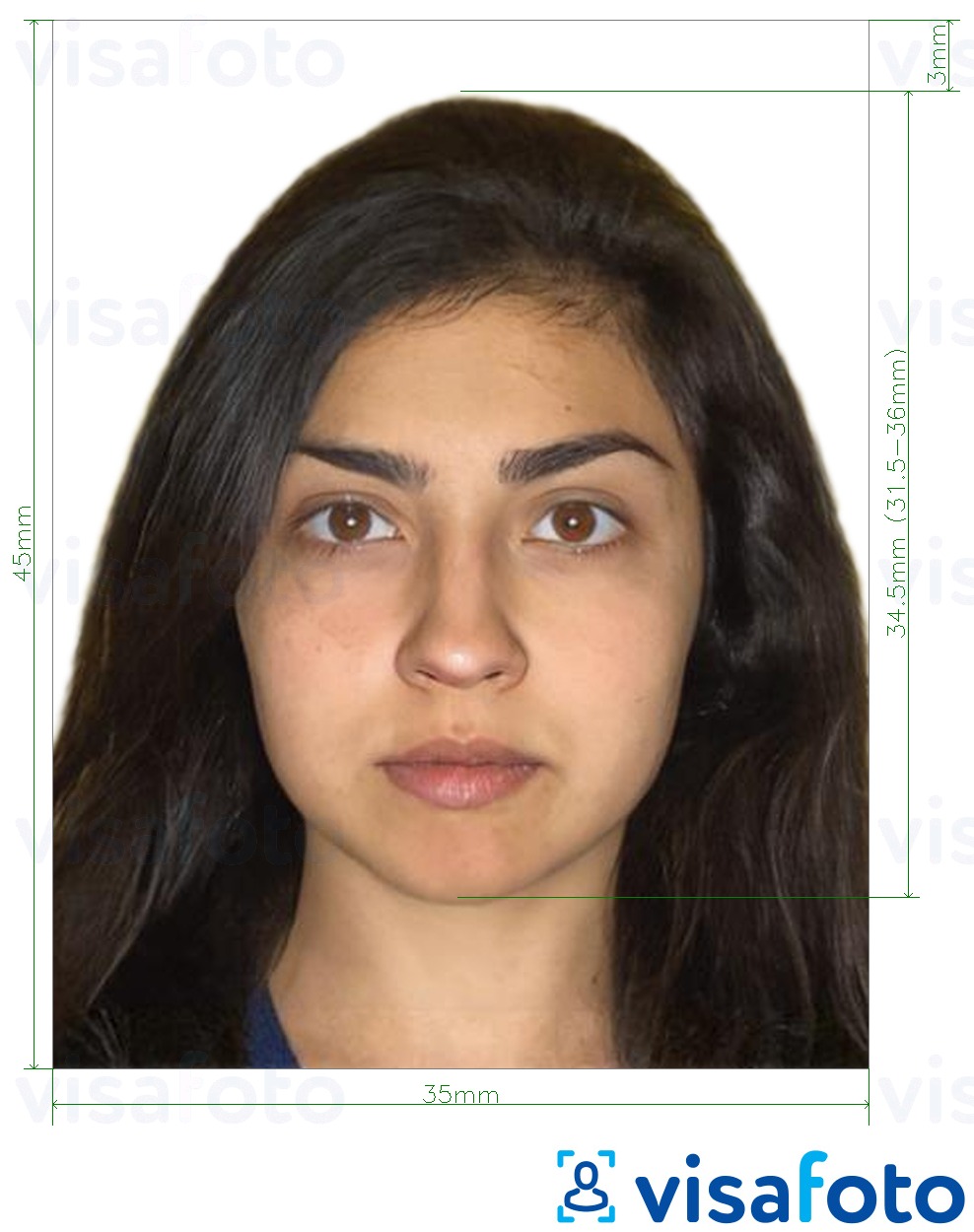 مع مواصفات الحجم الدقيقة جواز سفر بوتان 45x35mm (4.5x3.5 سم) مثال على صورة لـ 