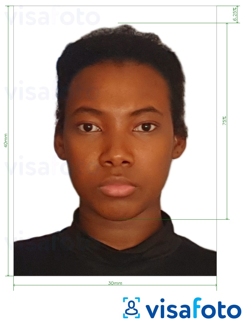 مع مواصفات الحجم الدقيقة جواز سفر بوتسوانا 3 × 4 سم (30 × 40 مم) مثال على صورة لـ 