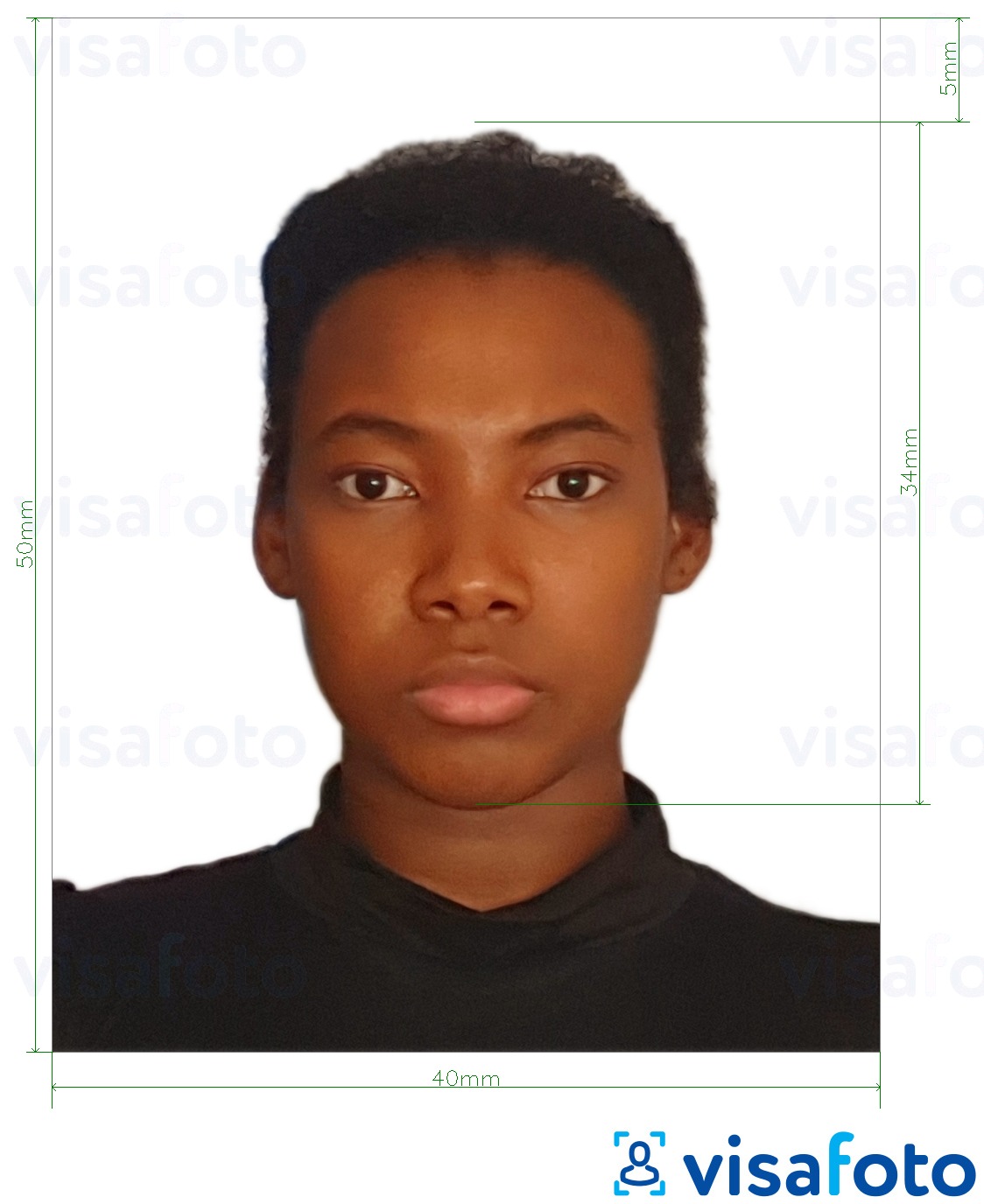 مع مواصفات الحجم الدقيقة جواز سفر الكاميرون 4 × 5 سم (40 × 50 مم) مثال على صورة لـ 