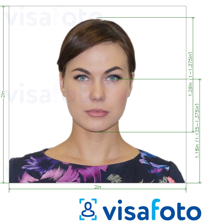 مع مواصفات الحجم الدقيقة جواز سفر كوستاريكا 2x2 بوصة ، 5x5 سم ، 51x51 ملم مثال على صورة لـ 