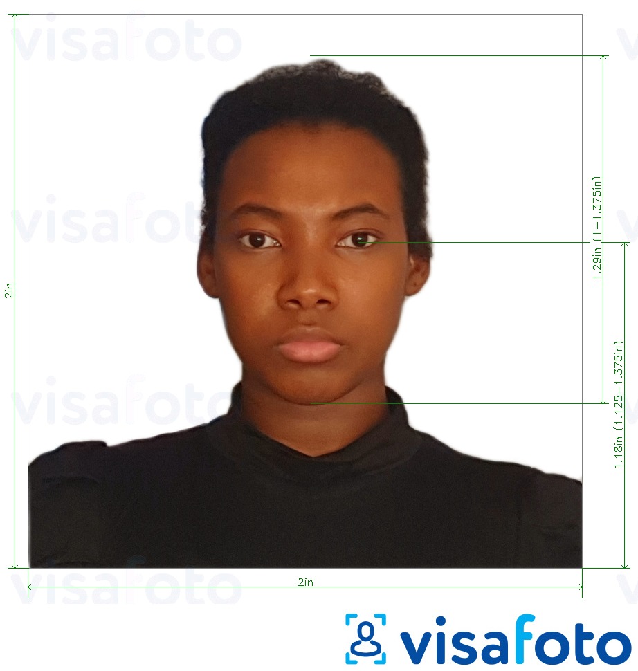 مع مواصفات الحجم الدقيقة جواز سفر جمهورية الدومينيكان 2x2 بوصة مثال على صورة لـ 