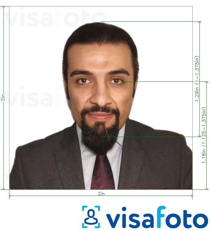 مع مواصفات الحجم الدقيقة جواز سفر مصر (من الولايات المتحدة فقط) 2x2 بوصة، 51x51 مم مثال على صورة لـ 