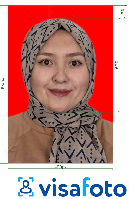 مع مواصفات الحجم الدقيقة تسجيل التأشيرة الإلكترونية لإندونيسيا مثال على صورة لـ 