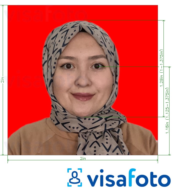 مع مواصفات الحجم الدقيقة اندونيسيا جواز سفر 51x51 مم (2x2 بوصة) خلفية حمراء مثال على صورة لـ 