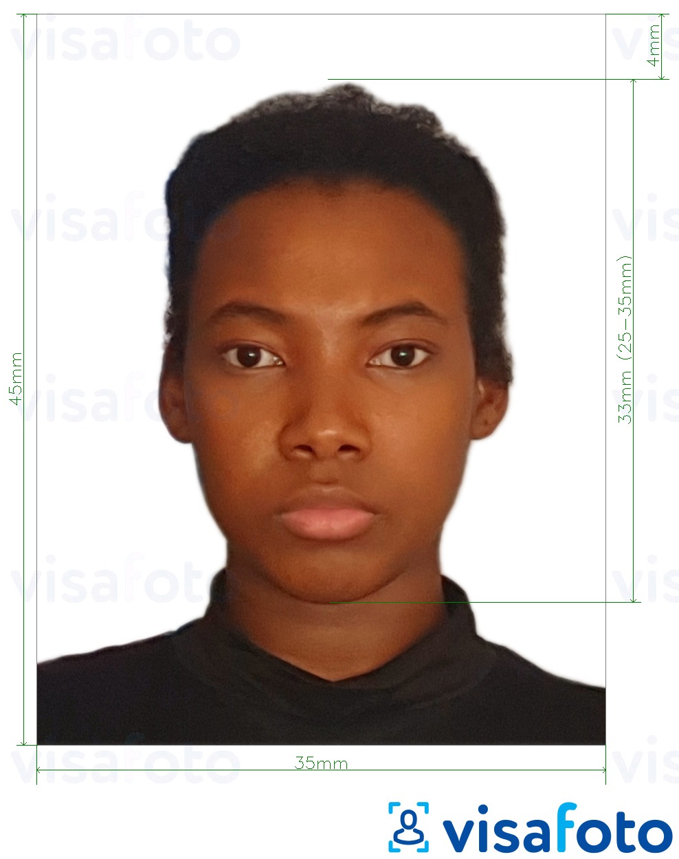 مع مواصفات الحجم الدقيقة جواز سفر جامايكا 35x45 ملم (3.5x4.5 سم) مثال على صورة لـ 