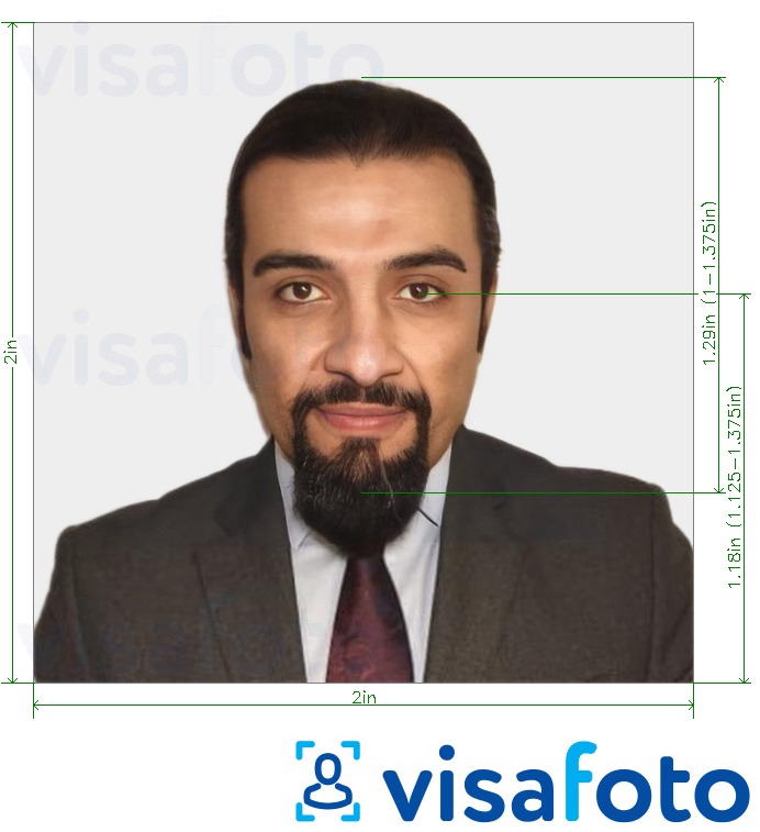 مع مواصفات الحجم الدقيقة صورة جواز السفر قطر  2x2 بوصة مثال على صورة لـ 