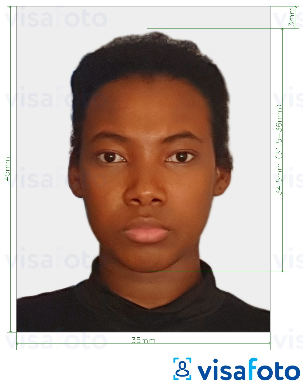 مع مواصفات الحجم الدقيقة جواز سفر توغو 4.5x3.5 سم (45x35mm) مثال على صورة لـ 