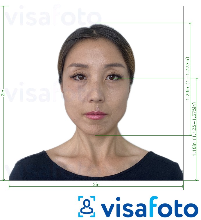 مع مواصفات الحجم الدقيقة تايوان جواز السفر 2x2 بوصة (تطبيق من الولايات المتحدة) مثال على صورة لـ 